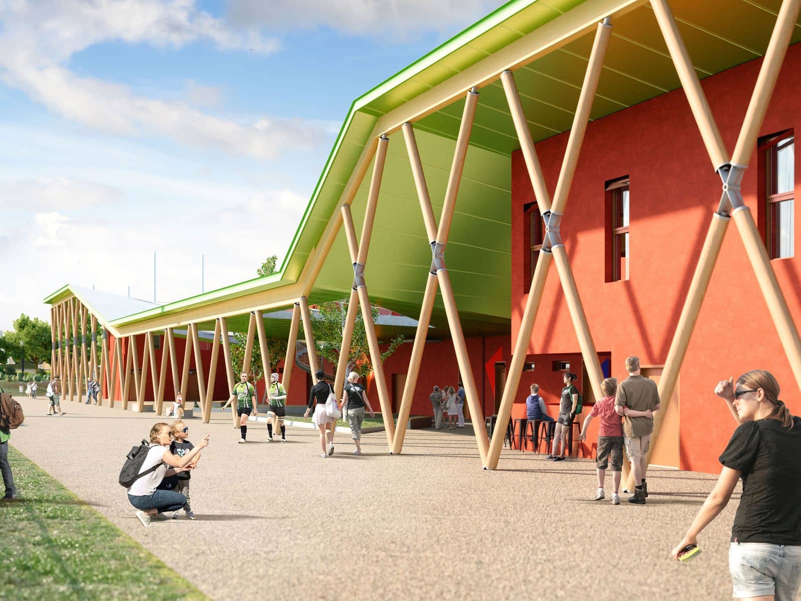 Vue de l'extérieur du Centre sportif Ramierou situé à Montauban conception sur mesure