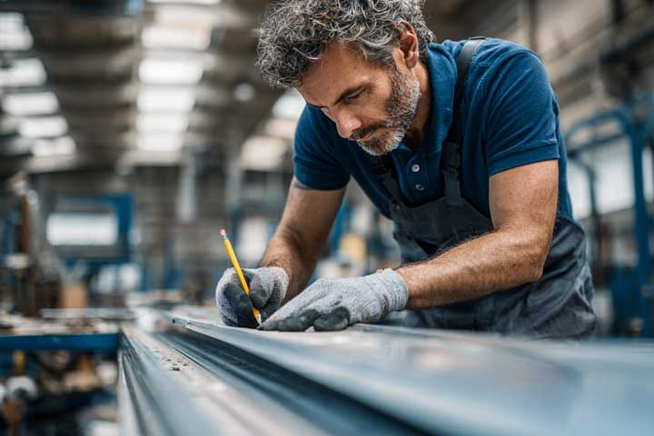 Technicien en atelier fabricant un châssis aluminium